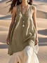 Plain Linen Casual Dress With No