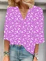 Plants Shawl Collar Casual Cotton Blouse
