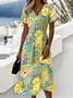 V Neck Gradient Pattern Regular Fit Casual Dress