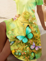 Women's Floral Butterfly Print Casual V-Neck Short Sleeve Dress