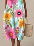 Plants Cotton Crew Neck Casual Dress With No