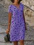 Casual Leaf Printing V Neck Midi Dress