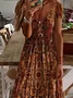Women's Short Sleeve Summer Brown Floral Printing V Neck Daily Going Out Casual Maxi X-Line Dress