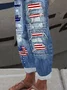 Women's  H-Line Straight Pants Daily Going Out Pants Blue Casual Printing Faux Denim Print Graphic Spring/Fall Pants