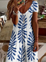Women's Short Sleeve Summer White Floral Printing V Neck Daily Going Out Casual Maxi X-Line Dress