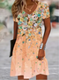 Women's Short Sleeve Summer Blue Floral V Neck Daily Going Out Casual Midi A-Line Fit & Flare Dress Dress