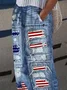 Women's  H-Line Straight Pants Daily Going Out Pants Blue Casual Printing Faux Denim Print Graphic Spring/Fall Pants