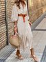 Women's Short Sleeve Summer Khaki Geometric Printing V Neck Puff Sleeve Daily Going Out Casual Maxi A-Line Shirt Dress Dress