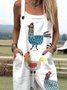 Cotton And Linen Ethnic Square Neck Jumpsuit