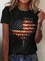 Women's Short Sleeve T-shirt Summer Black Independence Day (Flag) Printing Crew Neck Daily Going Out Casual Top