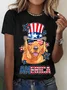 Golden Retriever American Flag Hat Glasses 4th of July Dog Cotton T-shirt