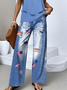 Casual Faux Denim Print Graphic Crew Neck Regular Fit Two-Piece Set