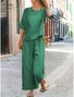 Loose Crew Neck Casual Linen Blend Two-Piece Set