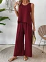 Vintage U-Neck Plain Loose Two-Piece Set