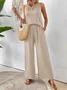 Vintage U-Neck Plain Loose Two-Piece Set