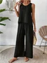 Vintage U-Neck Plain Loose Two-Piece Set