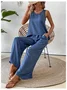 Vintage U-Neck Plain Loose Two-Piece Set