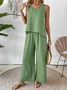 Vintage U-Neck Plain Loose Two-Piece Set