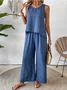 Vintage U-Neck Plain Loose Two-Piece Set