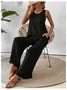 Vintage U-Neck Plain Loose Two-Piece Set