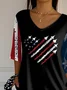 Women's Independence Day Printed V-Neck T-Shirt
