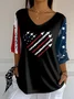Women's Independence Day Printed V-Neck T-Shirt