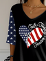 Women's Independence Day Printed V-Neck T-Shirt