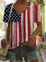 Women's Casual Independence Day Flag Graphic Print V-Neck Short Sleeve T-Shirt