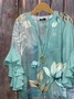 Women's Half Sleeve Shirt Summer Cyan Floral Printing V Neck Daily Going Out Casual Top