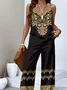 Casual Geometric Ethnic Pattern Vest Pants Two-Piece Set