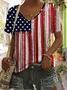 Women's Casual Independence Day Flag Graphic Print V-Neck Short Sleeve T-Shirt