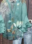 Women's Half Sleeve Shirt Summer Cyan Floral Printing V Neck Daily Going Out Casual Top
