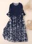 Regular Fit Crew Neck Floral Casual Dress With No