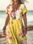V Neck Vacation Regular Fit Cotton Dress With No Belt