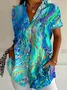Women's Short Sleeve Shirt Summer Blue Abstract Printing Shirt Collar Daily Going Out Casual Top