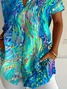 Women's Short Sleeve Shirt Summer Blue Abstract Printing Shirt Collar Daily Going Out Casual Top