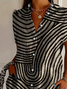 Women's Short Sleeve Shirt Summer Khaki Abstract Stripes Printing Shirt Collar Daily Going Out Casual Top