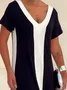 Casual Color Block V Neck Maxi Dress