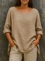 Linen Crew Neck Casual Regular Fit T-Shirt