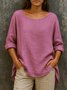 Linen Crew Neck Casual Regular Fit T-Shirt