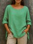 Linen Crew Neck Casual Regular Fit T-Shirt