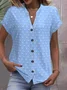 Women's Short Sleeve T-shirt Summer Blue Plain Jacquard Cotton V Neck Daily Going Out Casual Top