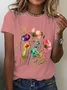 Womens Cotton Floral Crew Neck T Shirts Cotton T-Shirt