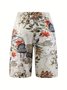Women's Spring and Summer Floral Print Casual Straight Lace-up Pants