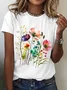 Womens Cotton Floral Crew Neck T Shirts Cotton T-Shirt