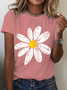 Womens Cotton Floral Crew Neck T Shirts Cotton T-Shirt