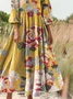 Women's Bohemian Floral Art Print Flowy Cotton Crew Neck Dress