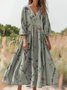 Women's Wildflower Art Print Crew Neck Pocket Cotton Dress