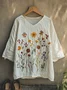 Print Casual V Neck Three-Quarter Sleeves T-Shirt