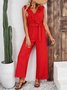 Women's H-Line Overall V Neck Daily Going Out Casual Sash Plain Summer Long Jumpsuit Romper